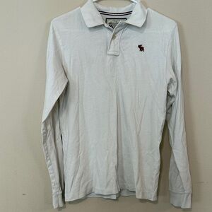 Abercrombie & Fitch White Long Sleeve Polo with Red Logo